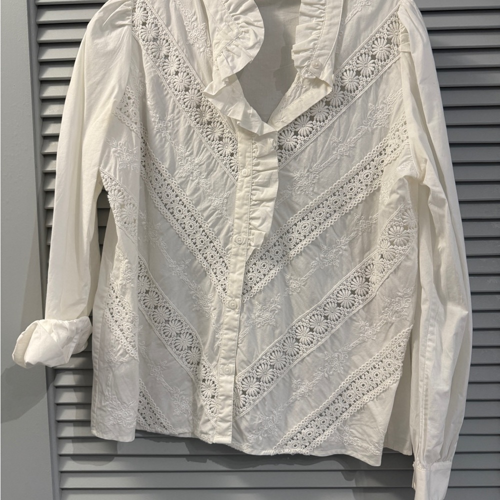 Sezane White Lace Blouse